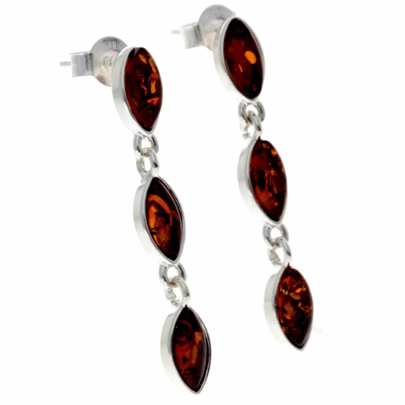 925 Sterling Silver & Baltic Amber 3 Stone Drop Earrings - Eagle and Pearl Jewelers