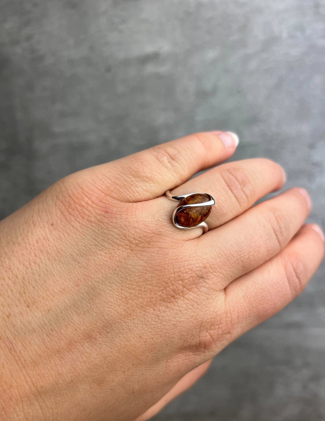 925 Sterling Silver & Baltic Amber Modern Adjustable Ring - Eagle and Pearl Jewelers