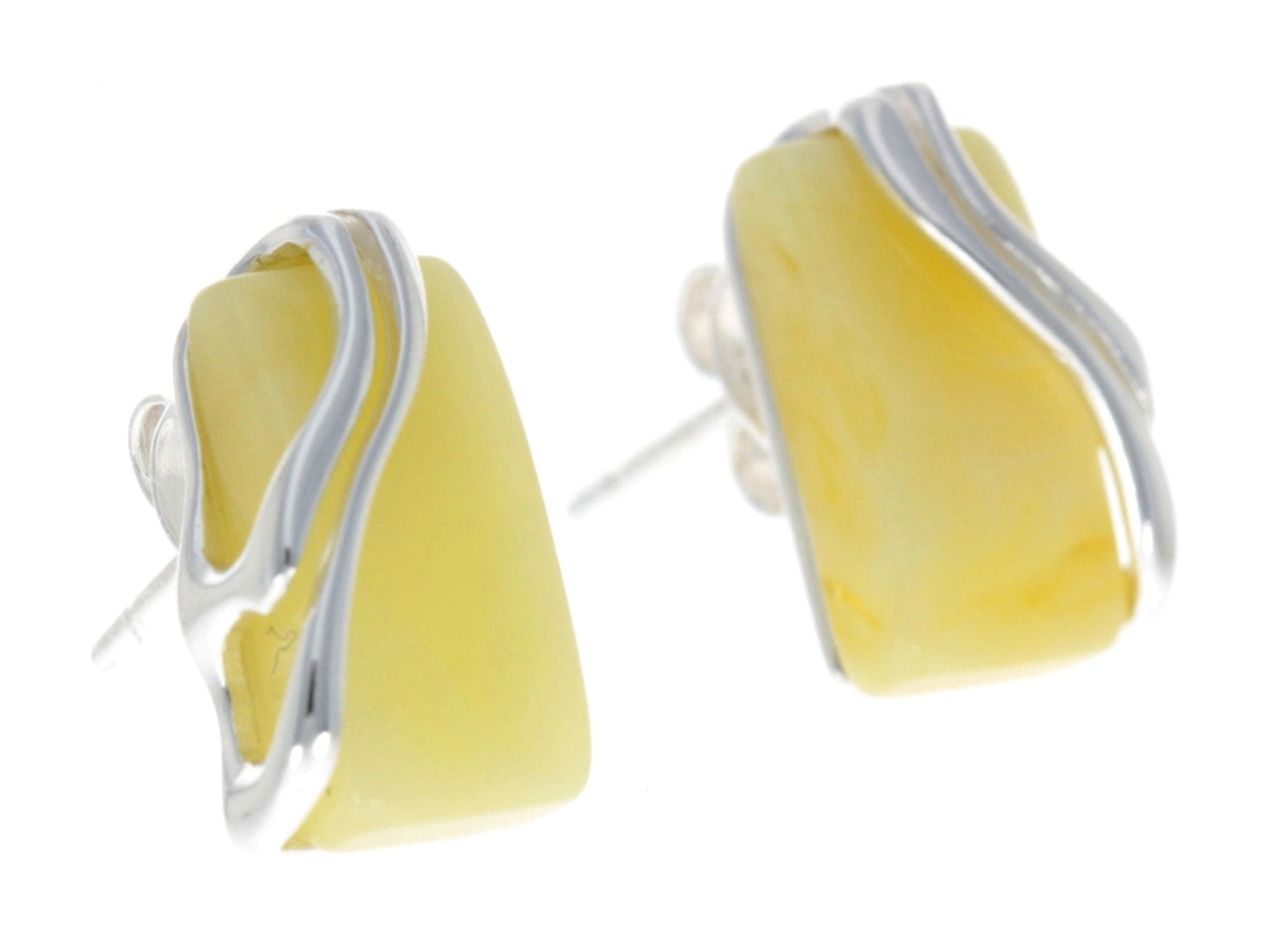 925 Sterling Silver & Baltic Amber Modern Studs Earrings - Eagle and Pearl Jewelers