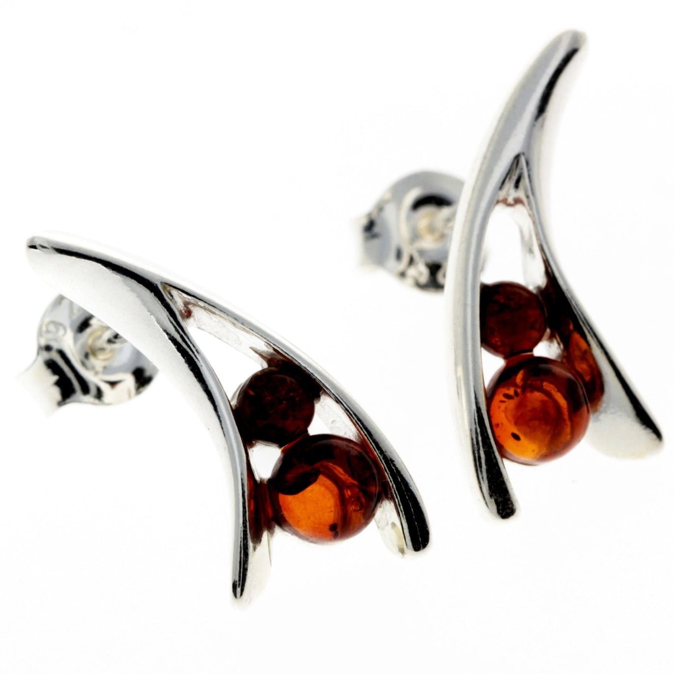 925 Sterling Silver & Baltic Amber Modern Studs Earrings - Eagle and Pearl Jewelers