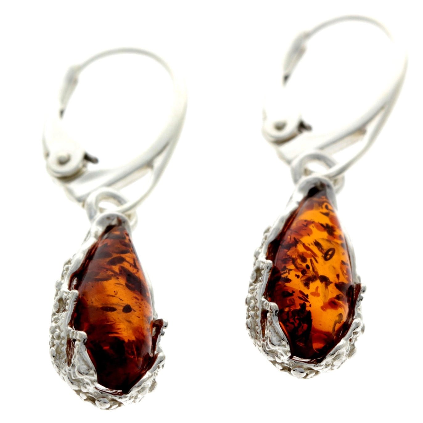 925 Sterling Silver & Baltic Amber Modern Teardrop Drop / Dangle Earrings - Eagle and Pearl Jewelers