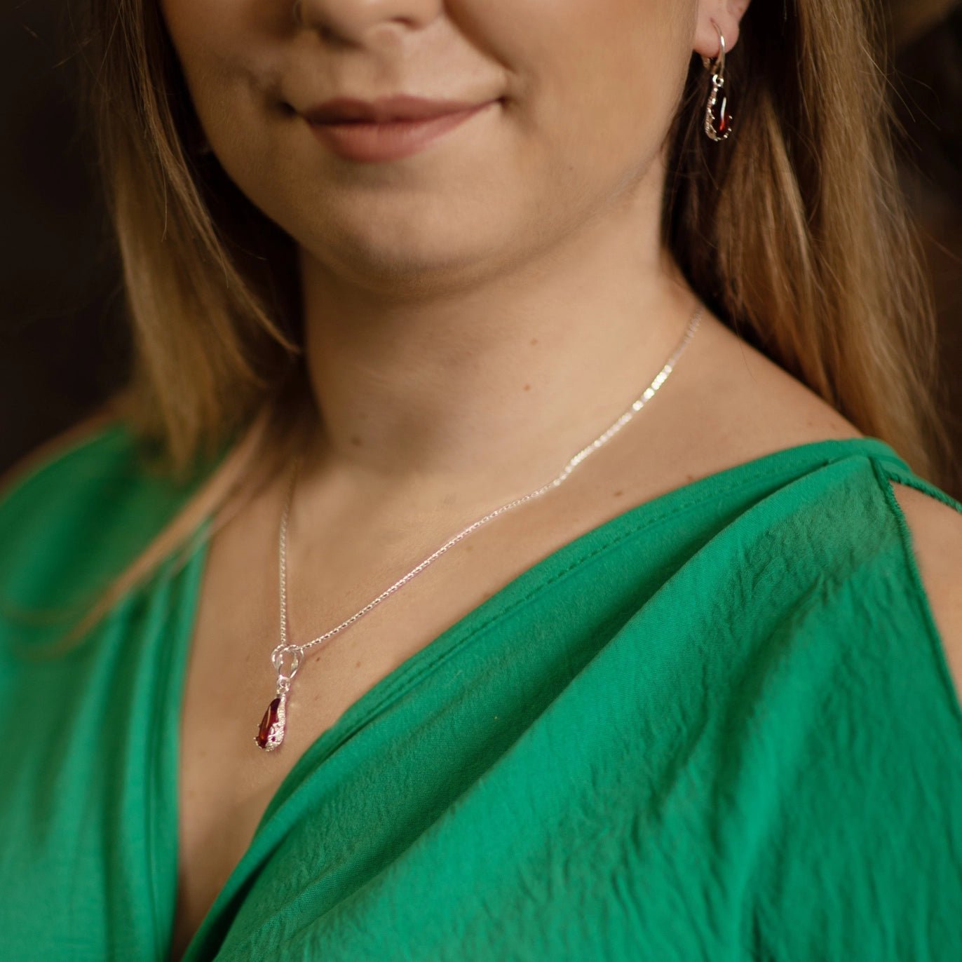 925 Sterling Silver & Baltic Amber Modern Teardrop Pendant - Eagle and Pearl Jewelers