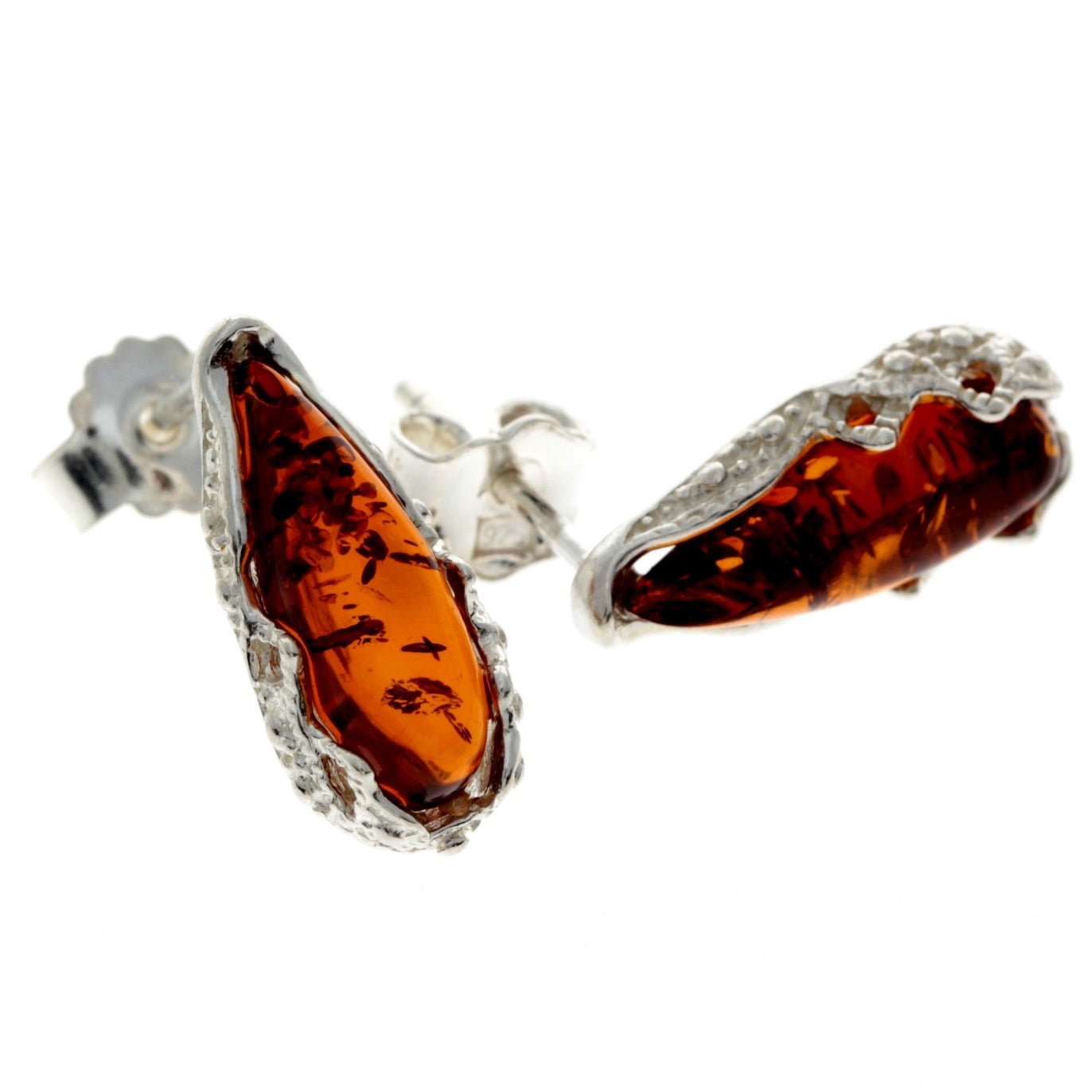 925 Sterling Silver & Baltic Amber Modern Teardrop Studs Earrings - Eagle and Pearl Jewelers