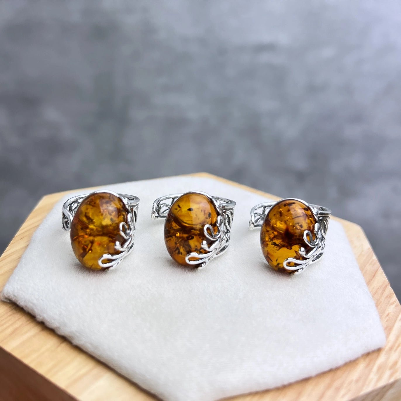 925 Sterling Silver & Genuine Baltic Amber Modern Adjustable Ring - Eagle and Pearl Jewelers