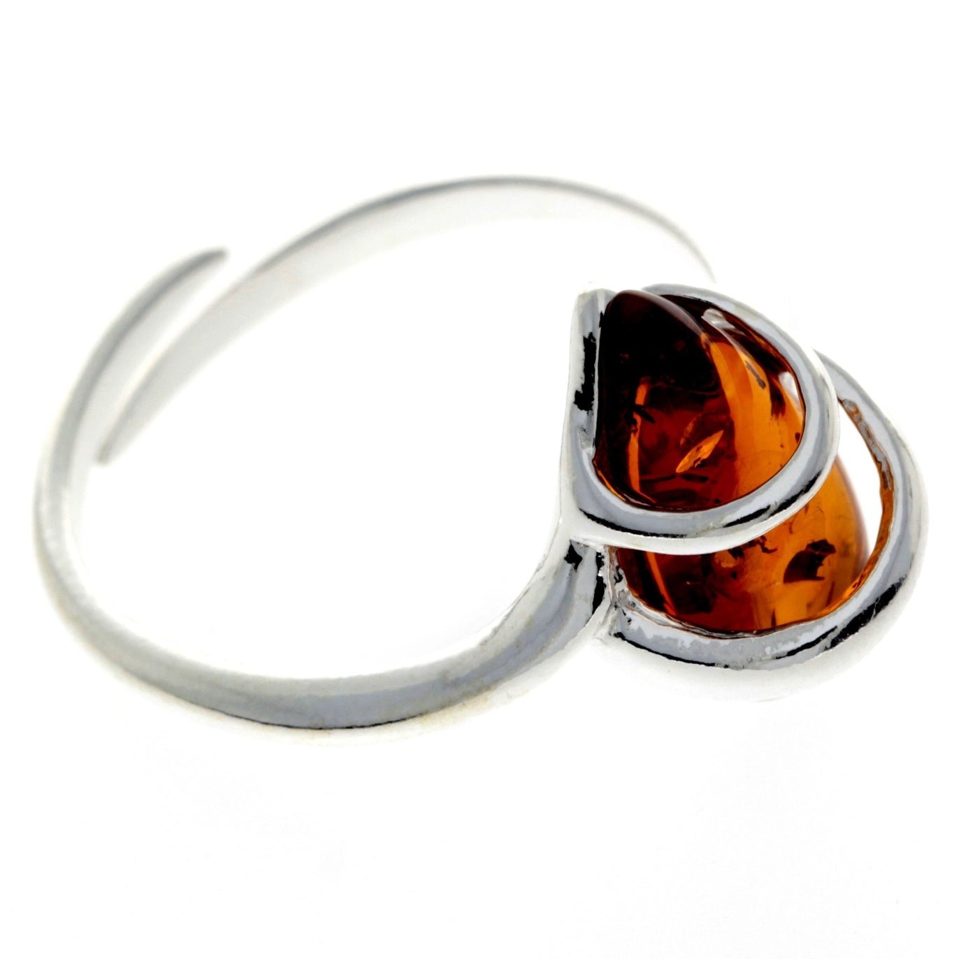 925 Sterling Silver & Genuine Baltic Amber Modern Adjustable Ring - Eagle and Pearl Jewelers