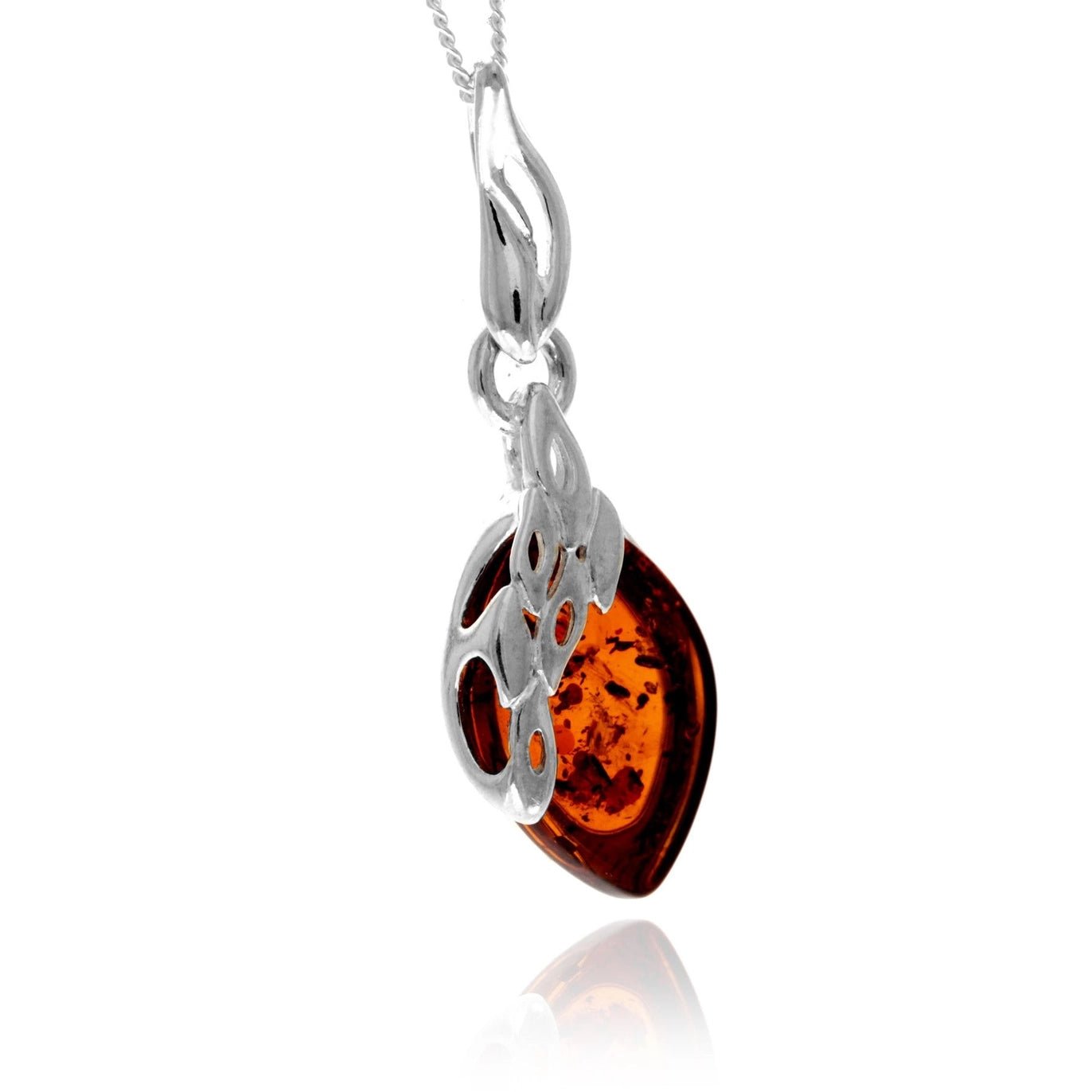 925 Sterling Silver & Genuine Baltic Amber Modern Pendant - Eagle and Pearl Jewelers