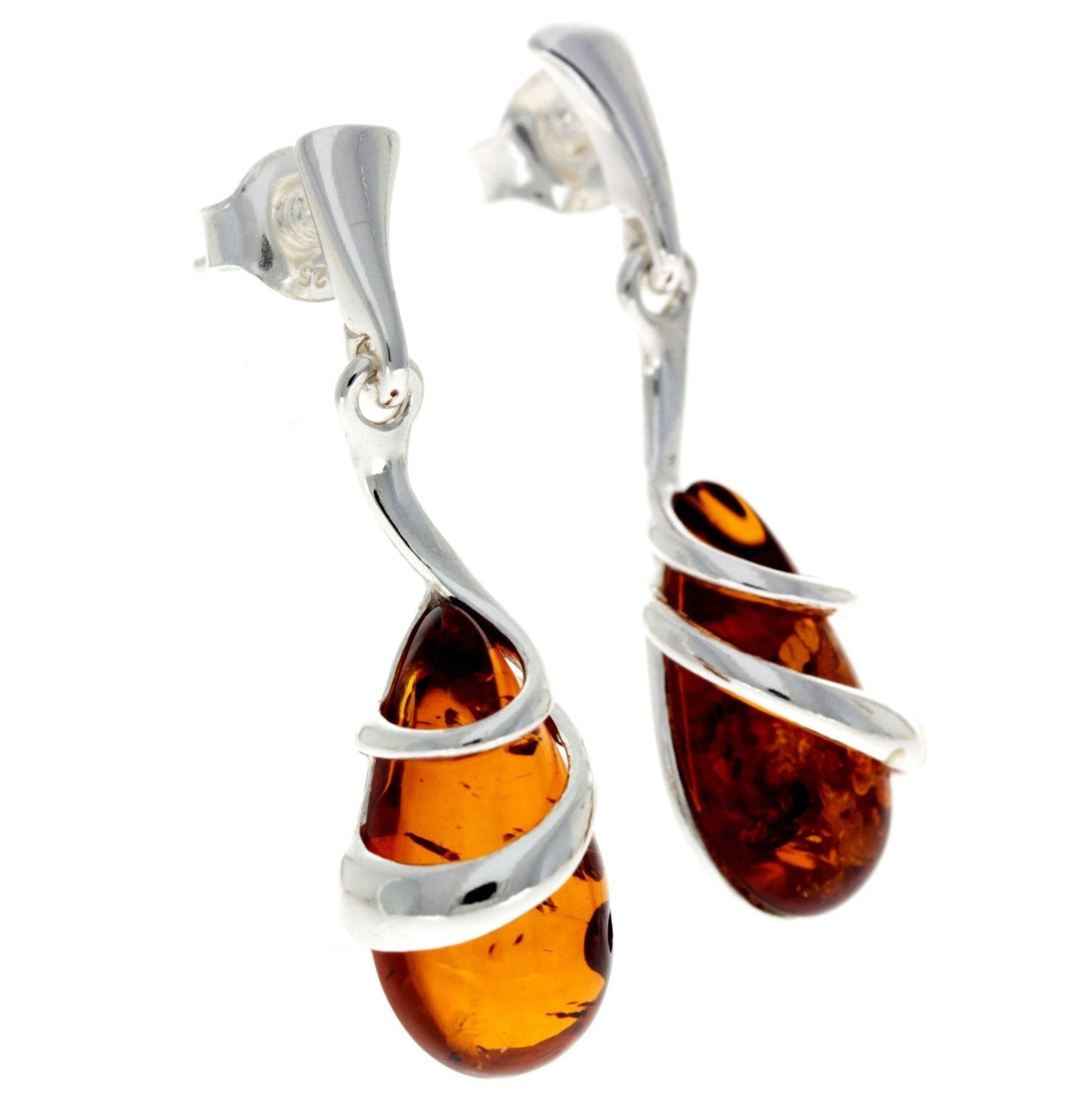 SilverAmber 925 Sterling Silver & Baltic Amber Drop Modern Earrings - Eagle and Pearl Jewelers