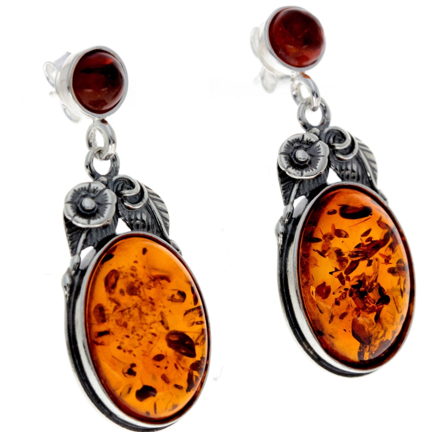 SilverAmber 925 Sterling Silver & Baltic Amber Large Drop Earrings - Eagle and Pearl Jewelers