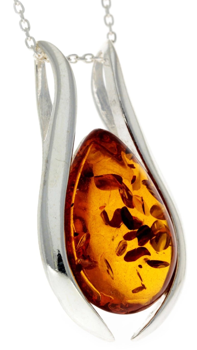 SilverAmber 925 Sterling Silver & Baltic Amber Large Modern Pendant - Eagle and Pearl Jewelers