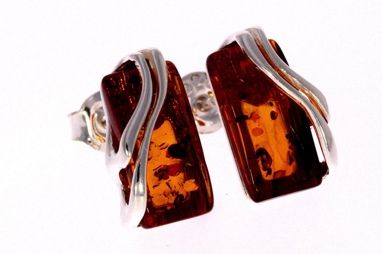 SilverAmber 925 Sterling Silver & Baltic Amber Modern Studs Earrings - Eagle and Pearl Jewelers