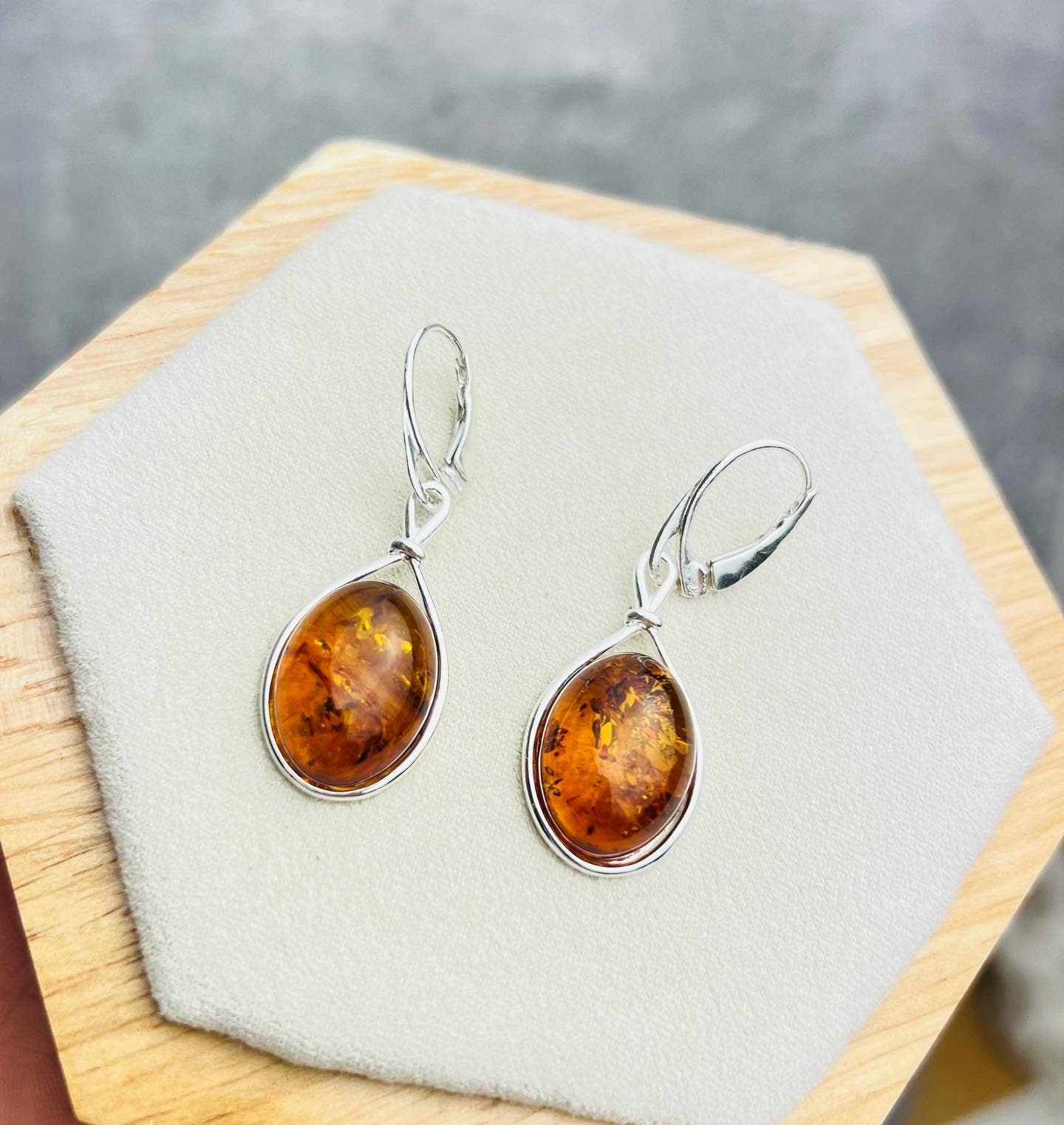 SilverAmber 925 Sterling Silver & Genuine Baltic Amber Classic Drop Dangling Earrings - Eagle and Pearl Jewelers