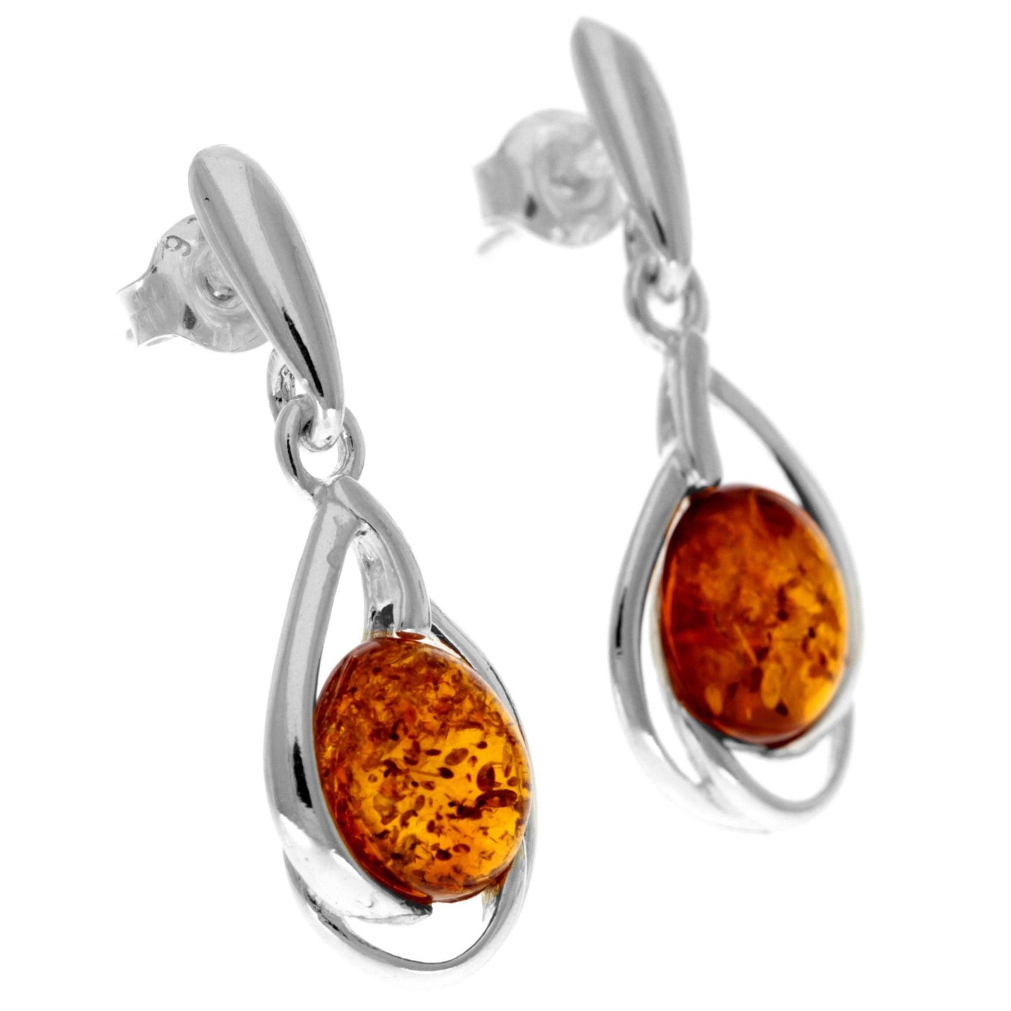 SilverAmber 925 Sterling Silver & Genuine Baltic Amber Classic Drop Earrings - Eagle and Pearl Jewelers