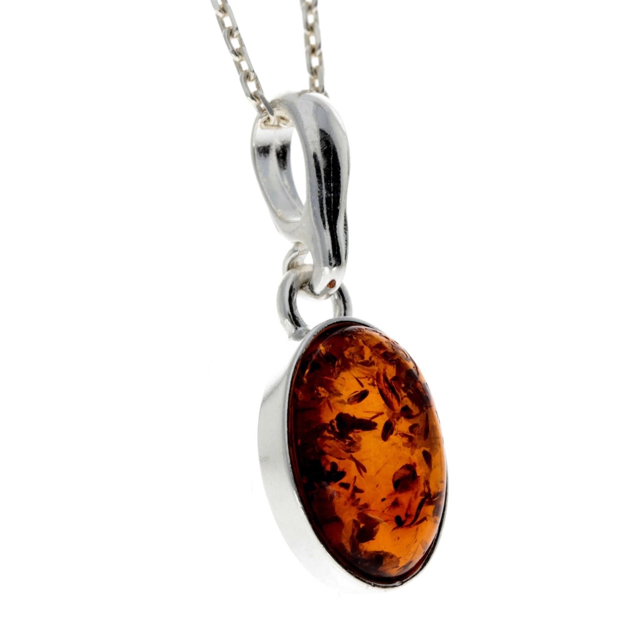 SilverAmber 925 Sterling Silver & Genuine Baltic Amber Classic Oval Pendant - Eagle and Pearl Jewelers