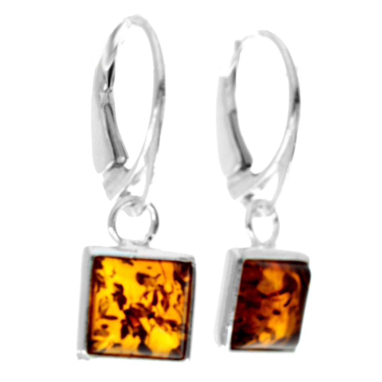 SilverAmber 925 Sterling Silver & Genuine Baltic Amber Classic Square Dangling Earrings - Eagle and Pearl Jewelers