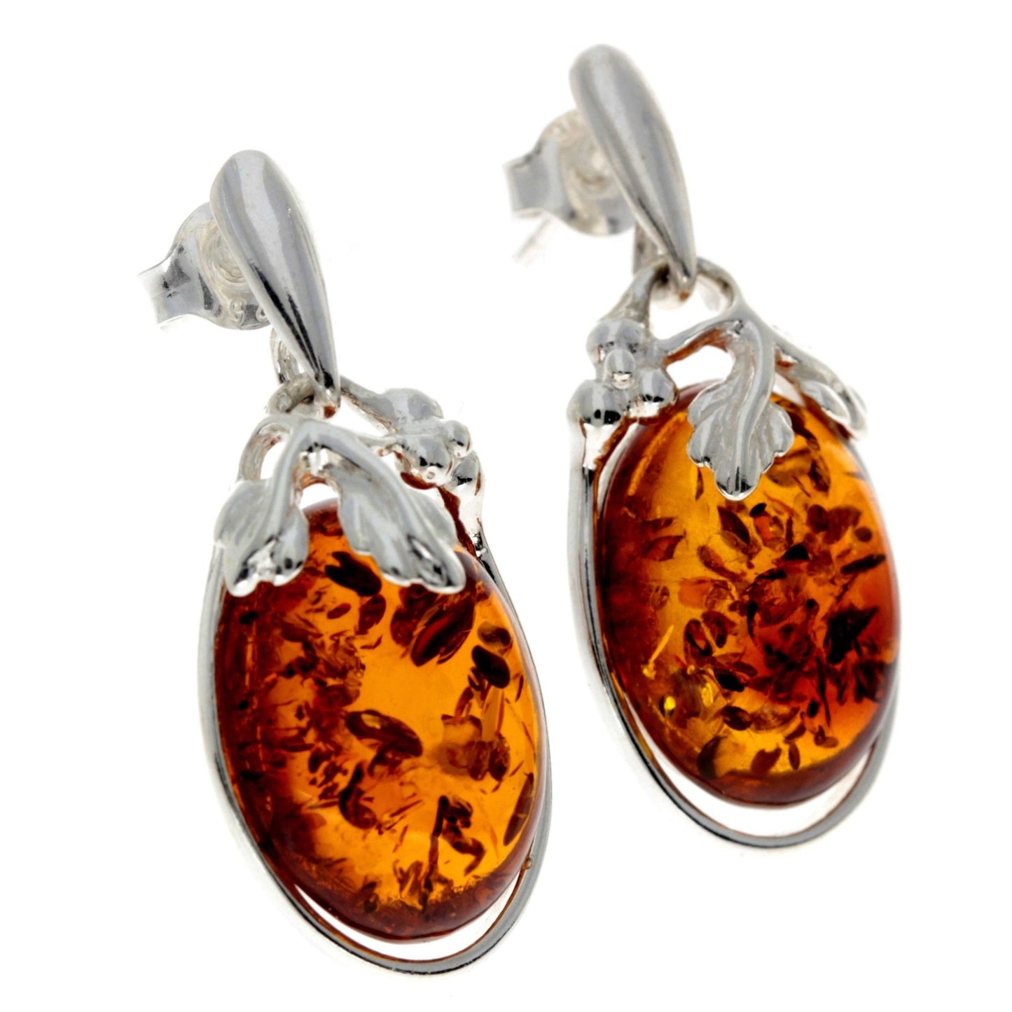 SilverAmber 925 Sterling Silver & Genuine Baltic Amber Large Drop Earrings - Eagle and Pearl Jewelers