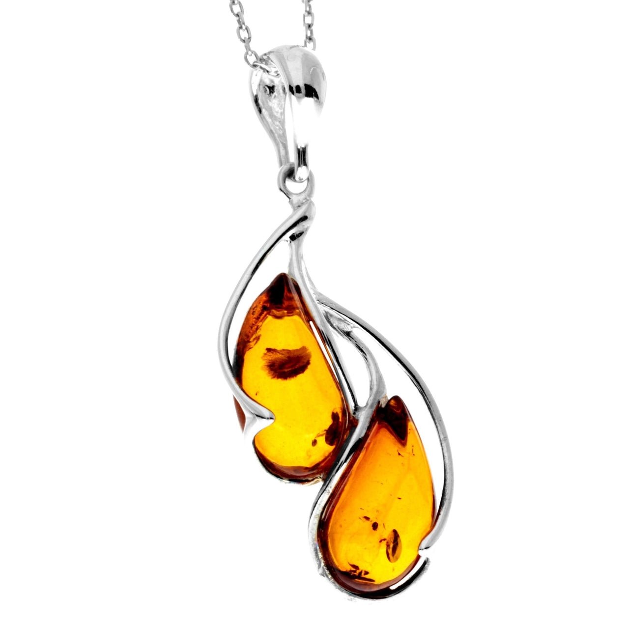 SilverAmber 925 Sterling Silver & Genuine Baltic Amber Large Modern 2 Stones Pendant - Eagle and Pearl Jewelers