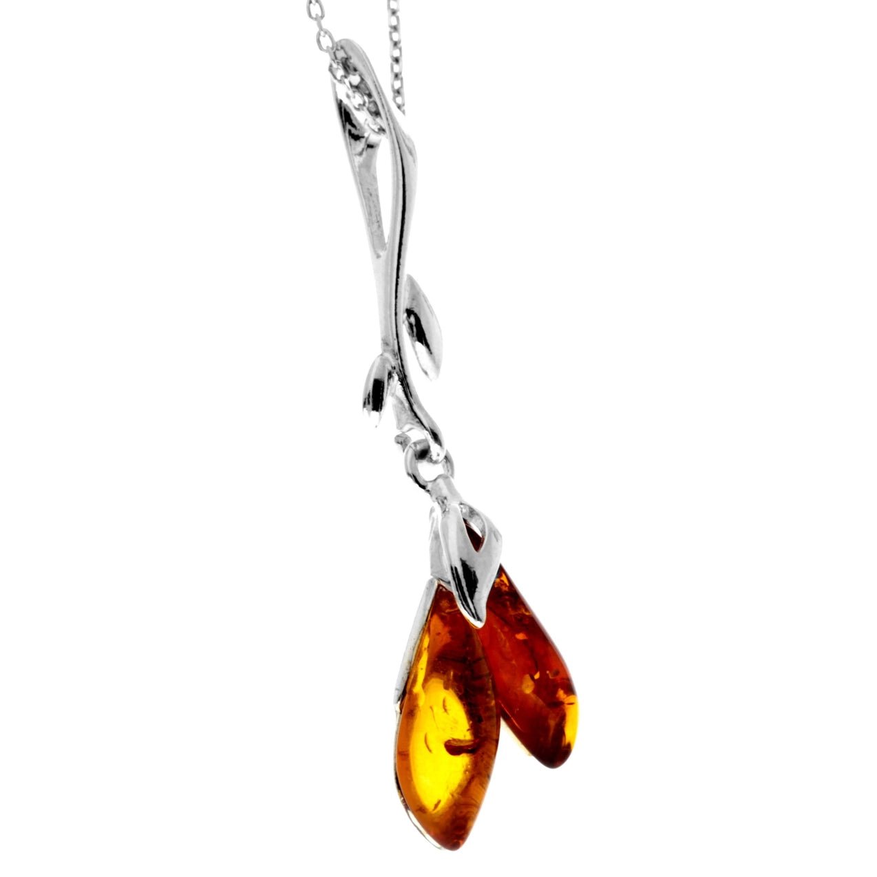 SilverAmber 925 Sterling Silver & Genuine Baltic Amber Large Modern 2 Stones Pendant - Eagle and Pearl Jewelers