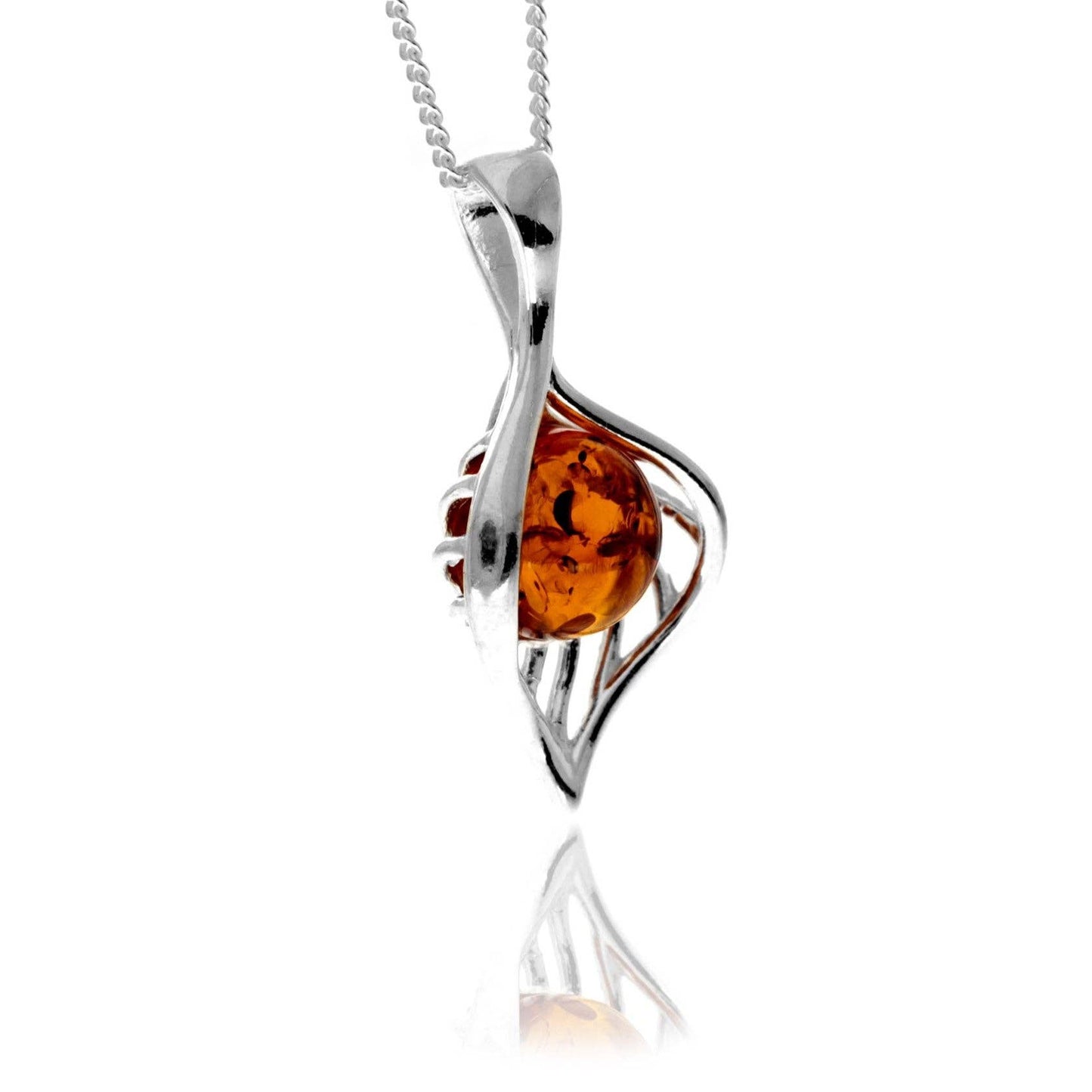 SilverAmber 925 Sterling Silver & Genuine Baltic Amber Leaf Pendant - Eagle and Pearl Jewelers