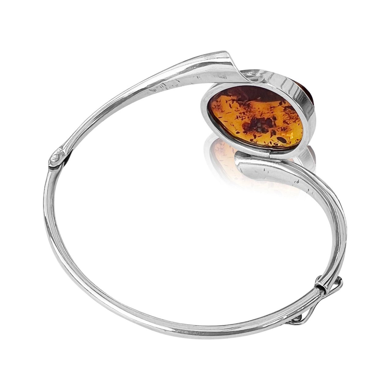 SilverAmber 925 Sterling Silver & Genuine Cognac Baltic Amber Exclusive Bangle - Eagle and Pearl Jewelers