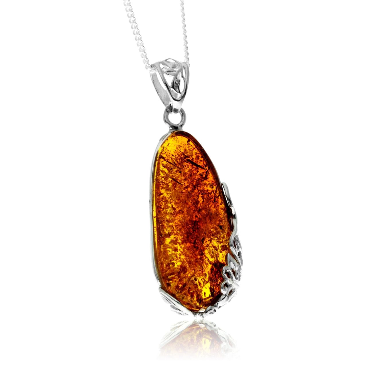 SilverAmber 925 Sterling Silver & Genuine Cognac Baltic Amber Exclusive Unique Pendant - Eagle and Pearl Jewelers