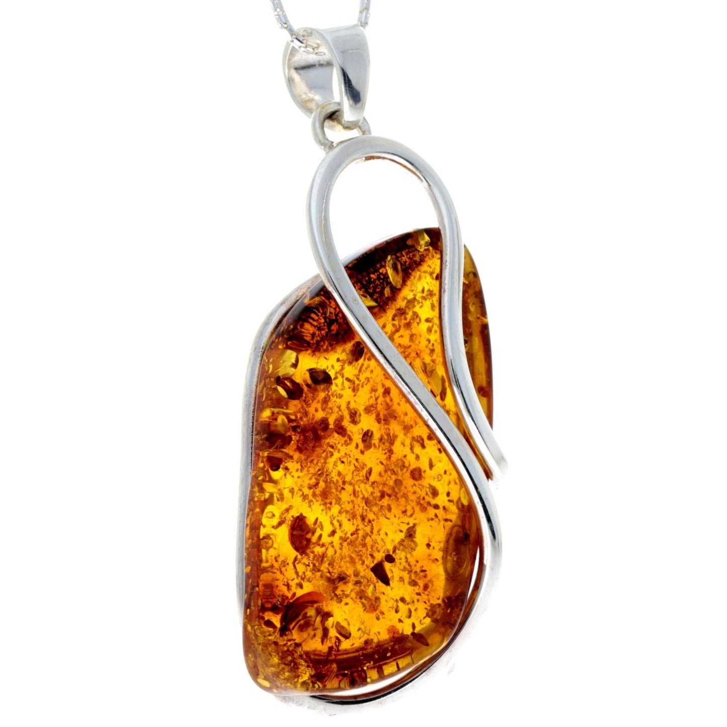 SilverAmber 925 Sterling Silver & Genuine Cognac Baltic Amber Exlusive Unique Pendant - Eagle and Pearl Jewelers