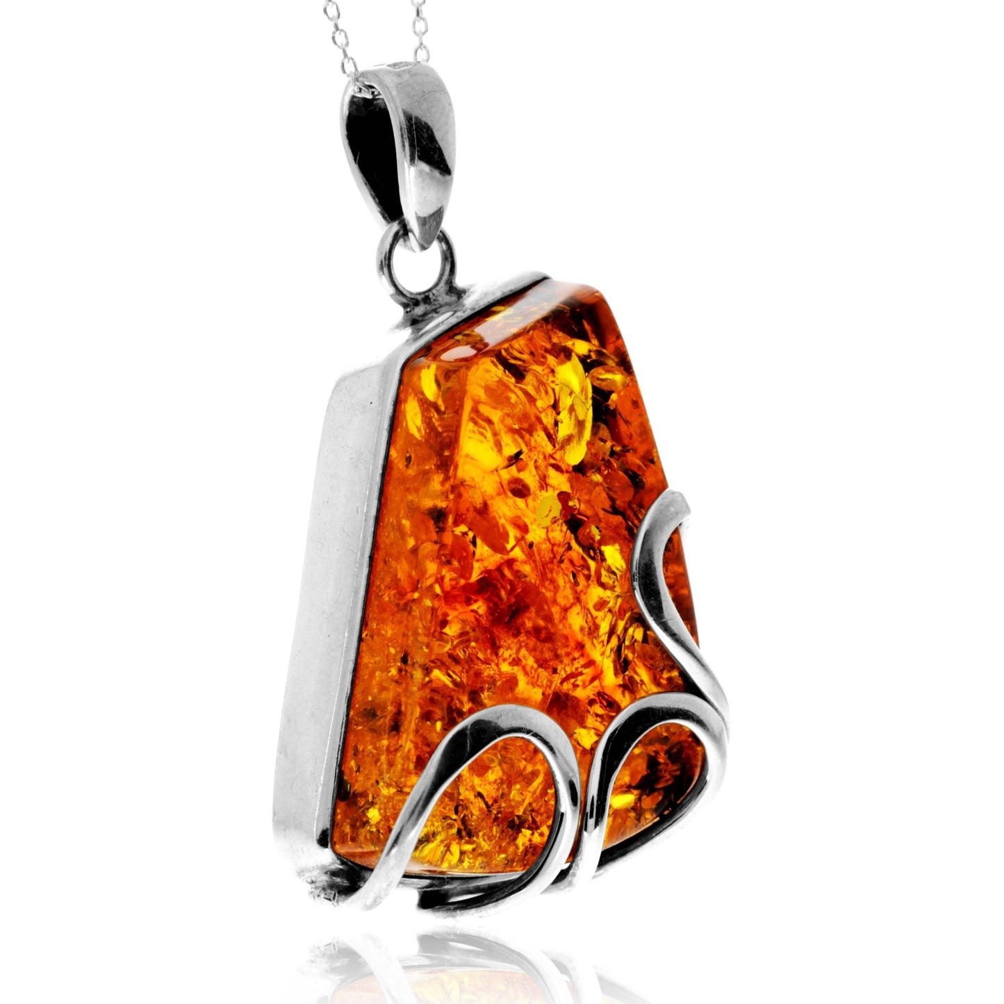 SilverAmber 925 Sterling Silver & Genuine Cognac Baltic Amber Unique Exclusive Pendant without a chain - Eagle and Pearl Jewelers