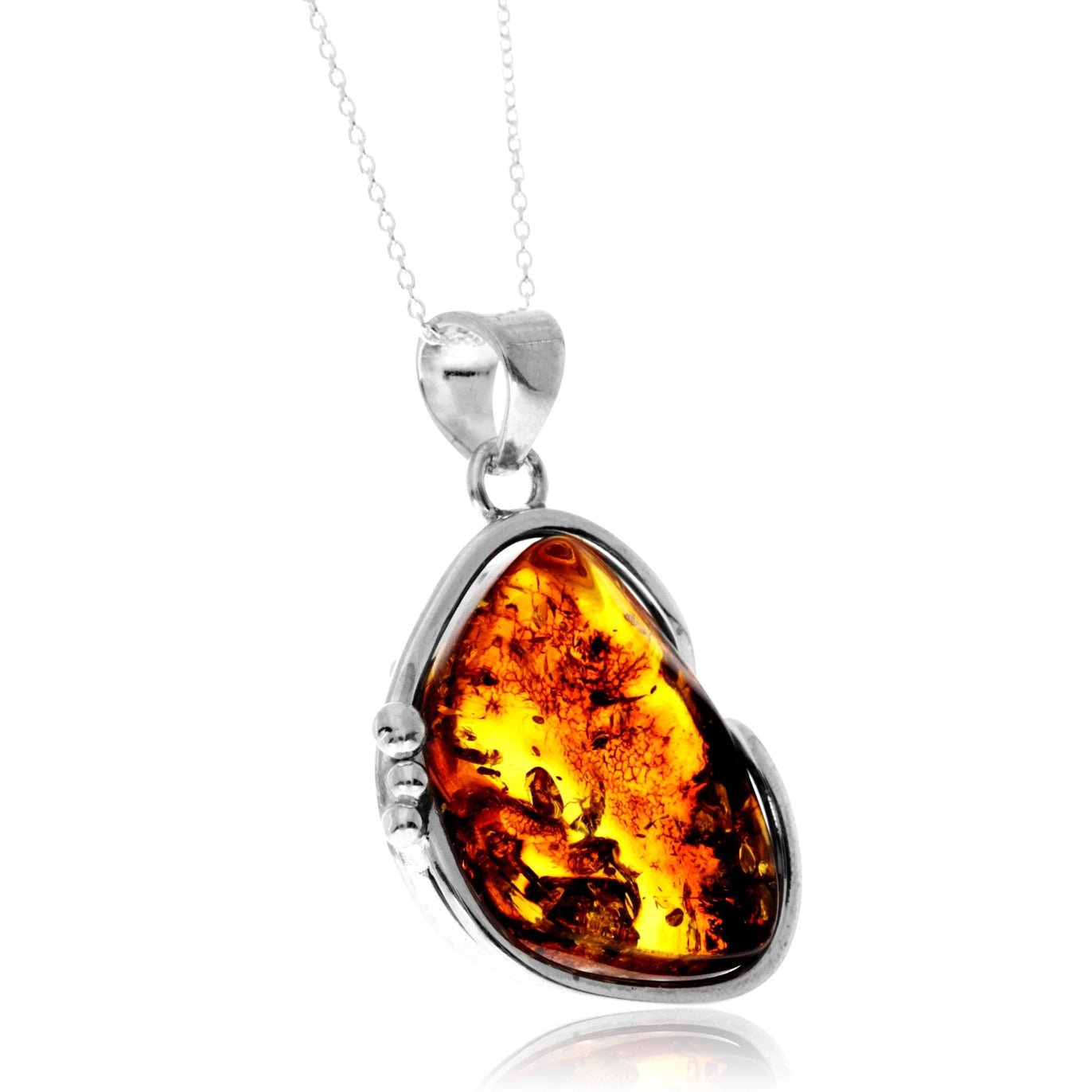 SilverAmber 925 Sterling Silver & Genuine Cognac Baltic Amber Unique Exclusive Pendant Without A Chain - Eagle and Pearl Jewelers