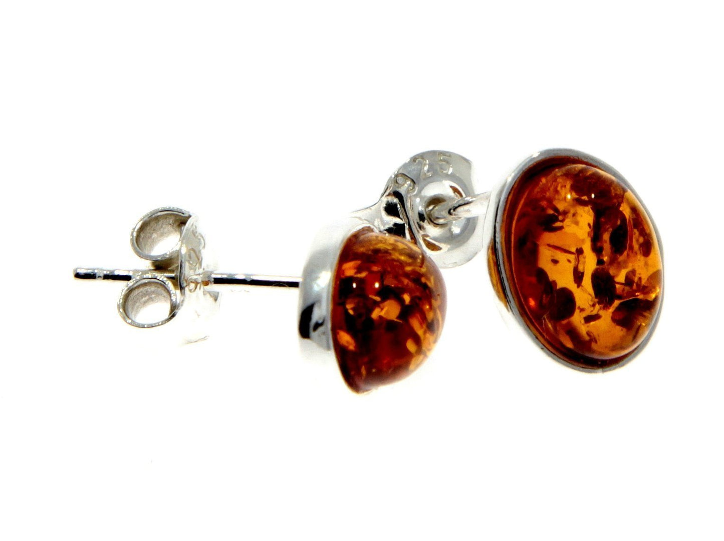 SilverAmber 925 Sterling Silver & Oval Amber Stud Earrings - Eagle and Pearl Jewelers