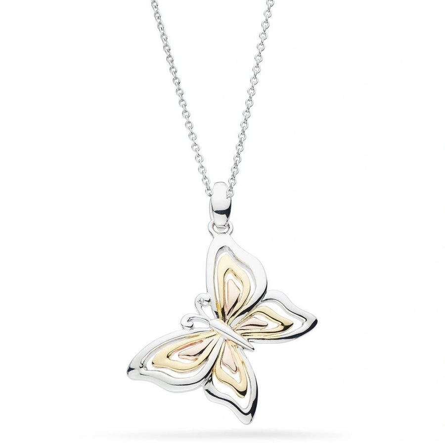Kit Heath Blossom Flyte Butterfly Tri Color 18kt Rose & Yellow Gold Plate Sterling Silver Necklace - Eagle and Pearl Jewelers