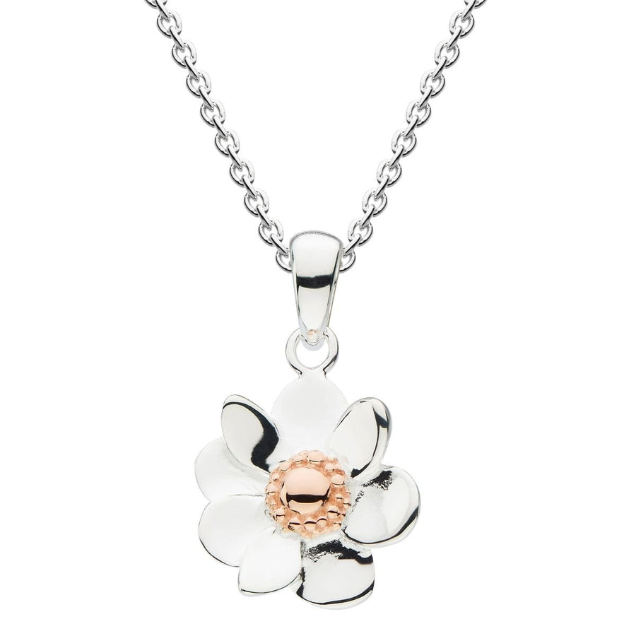 Dew Anemone Flower with 14kt Rose Gold Plate Sterling Silver Necklace - Eagle and Pearl Jewelers