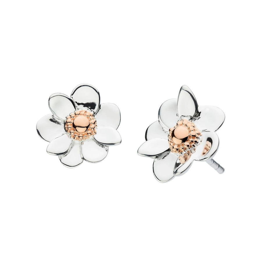 Dew Anemone Flower with 14kt Rose Gold Plate Sterling Silver Stud Earrings - Eagle and Pearl Jewelers
