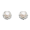 Dew Antique Style CZ Flower with Freshwater Pearl Sterling Silver Stud Earrings - Eagle and Pearl Jewelers
