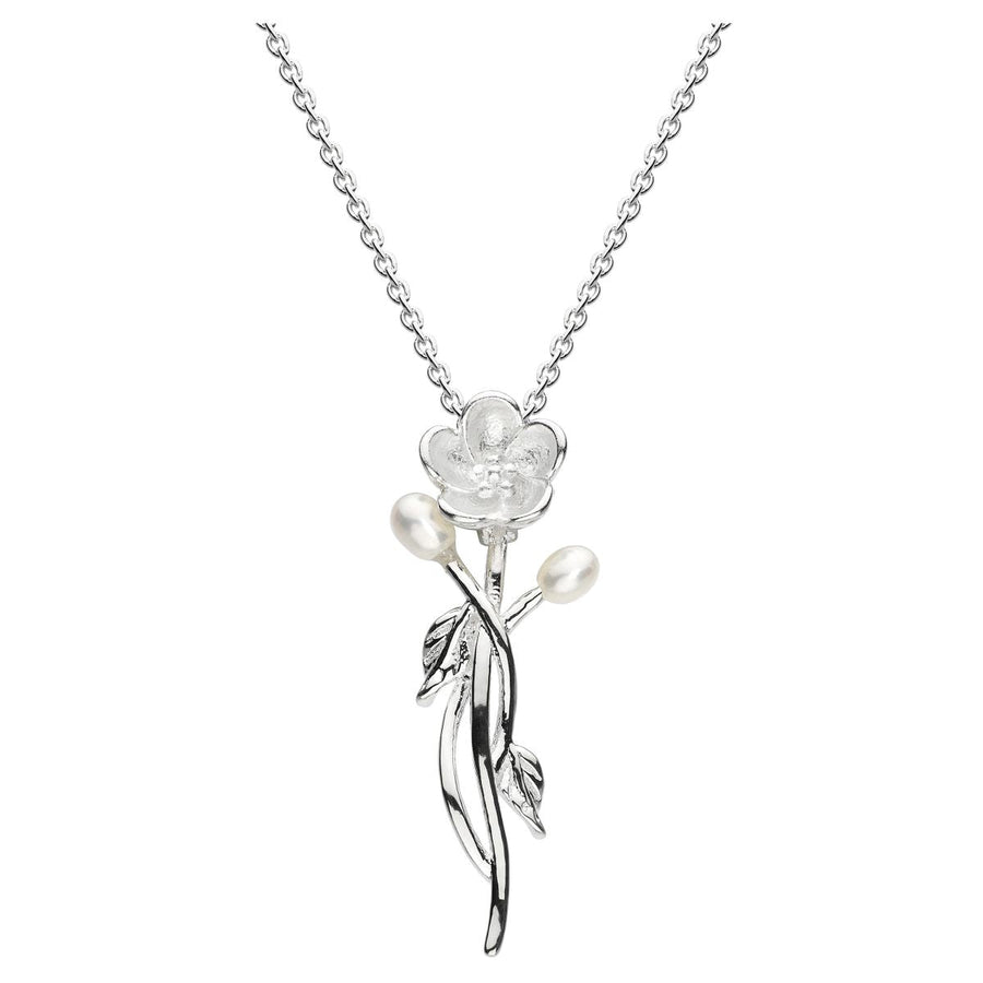 Dew Flower with Double Fresh Water Pearl Sterling Silver 18" Necklace - Eagle and Pearl Jewelers