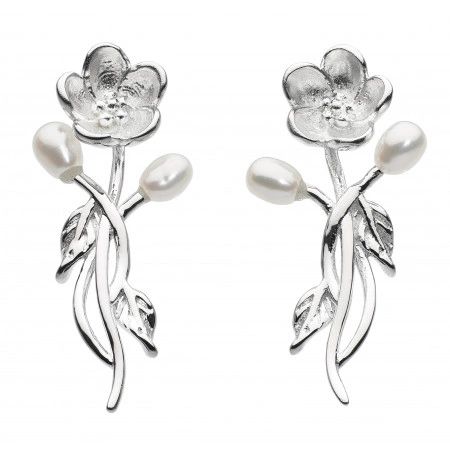 Dew Flower with Double Freshwater Pearl Sterling Silver Stud Earrings - Eagle and Pearl Jewelers