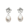 Dew Flower with Freshwater Pearl Sterling Silver Stud Earrings - Eagle and Pearl Jewelers