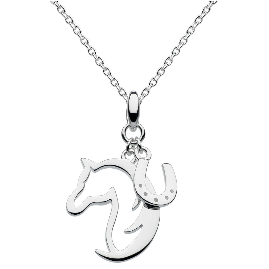 Dew Hoofing Around Horse and Horseshoe Sterling Silver Necklace - Eagle and Pearl Jewelers