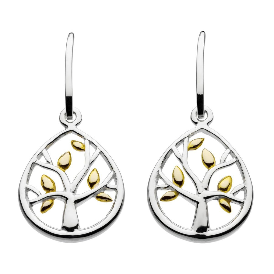 Dew Leafed Tree 14ct Gold Plate Sterling Silver Drop Earrings - Eagle and Pearl Jewelers