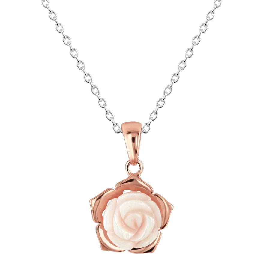Dew Mother Of Pearl Pink Carnation Rose Gold Plate Pendant - Eagle and Pearl Jewelers