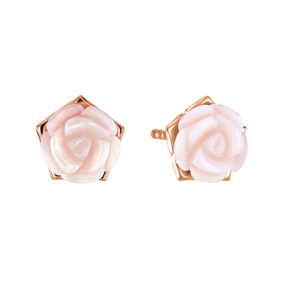 Dew Mother of Pearl Pink Carnation Rose Sterling Silver with 14kt Rose Gold Plate Stud Earrings - Eagle and Pearl Jewelers