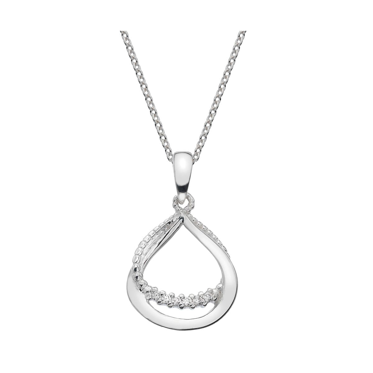 Dew Open Teardrop CZ Sterling Silver Necklace - Eagle and Pearl Jewelers