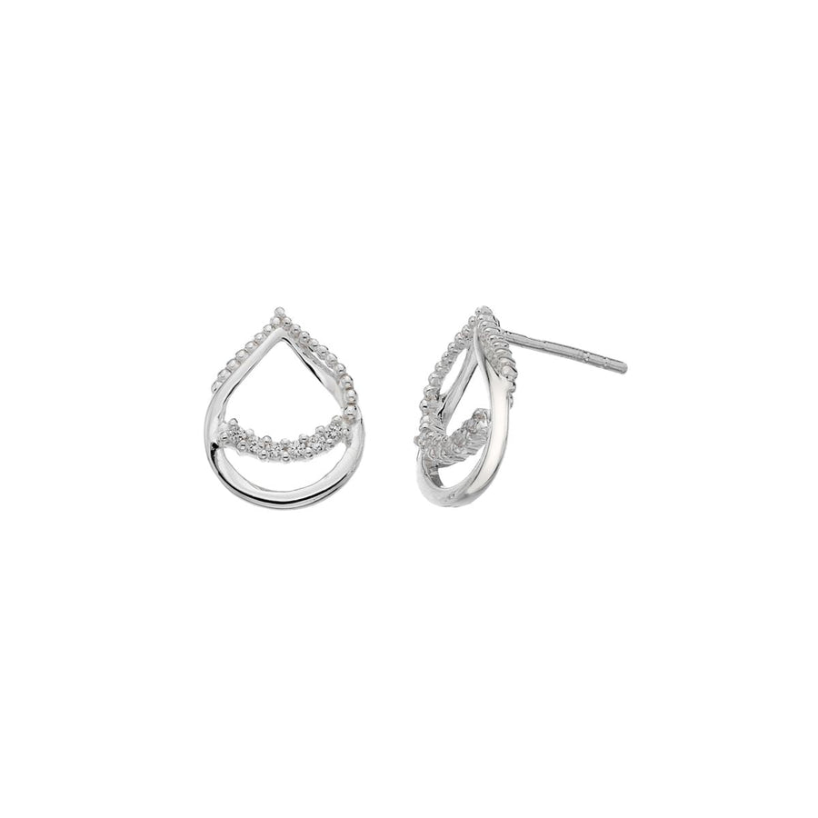 Dew Open Teardrop CZ Sterling Silver Stud Earrings - Eagle and Pearl Jewelers