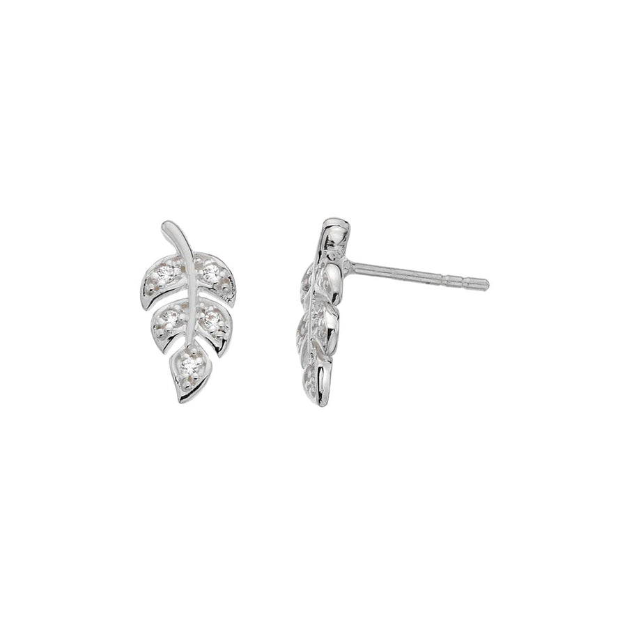 Dew Pave Leaf Sterling Silver Stud Earrings - Eagle and Pearl Jewelers