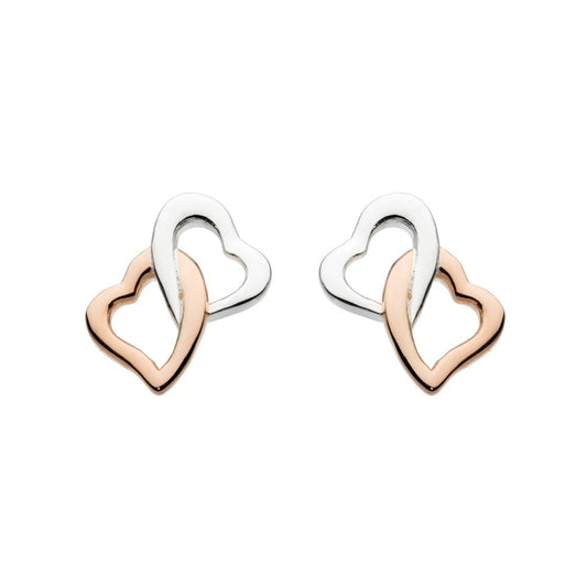 Dew Sterling Silver Interlinking Hearts with 14ct Rose Gold Plate Stud Earrings - Eagle and Pearl Jewelers