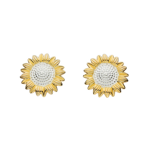 Dew Sunflower Gold Plate Stud Earrings - Eagle and Pearl Jewelers