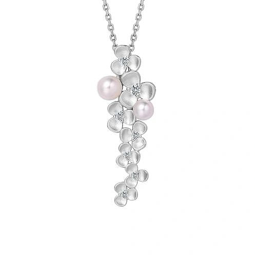 Fei Liu Clover Long Sterling Silver and Pearl Necklace - Eagle and Pearl Jewelers