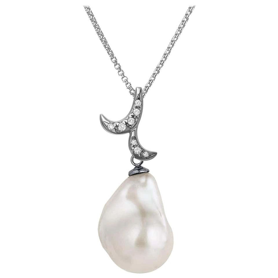 Fei Liu Whispering Baroque Pearl with Diamonds and 18kt Black Gold Necklace - Eagle and Pearl Jewelers