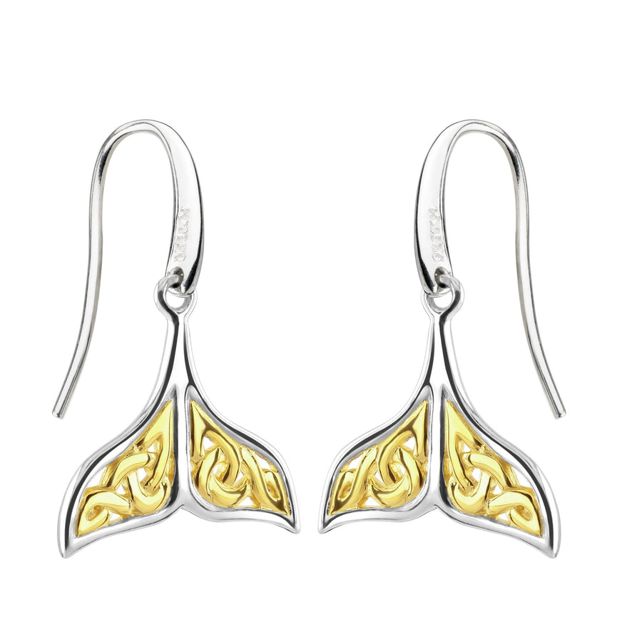 Heritage Celtic Creatures Whale Tail Gold Plate Drop Earrings - Eagle and Pearl Jewelers