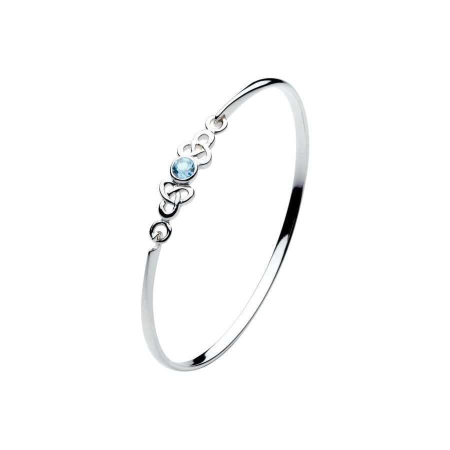 Heritage Kalin Celtic Trilogen Blue Topaz Round Stone Sterling Silver Bangle - Eagle and Pearl Jewelers