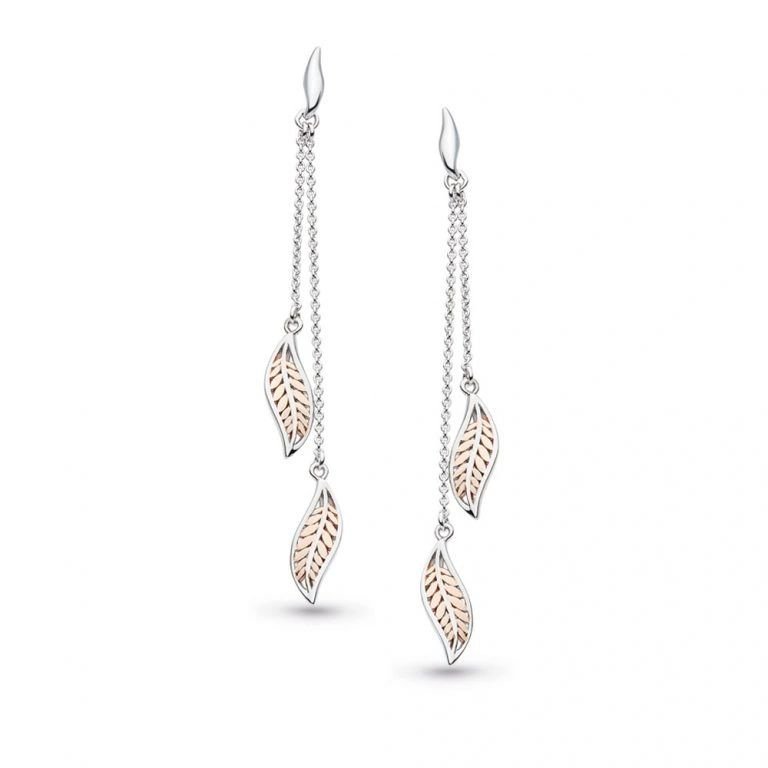 Kit Heath Blossom Eden Blush 18kt Rose Gold Plate Double Leaf Sterling Silver Drop Earrings - Eagle and Pearl Jewelers
