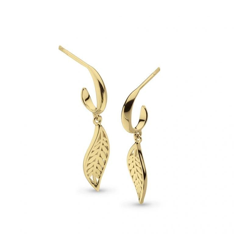 Kit Heath Blossom Eden Small Leaf 18kt Gold Plate Hoop Sterling Silver Drop Earrings - Eagle and Pearl Jewelers